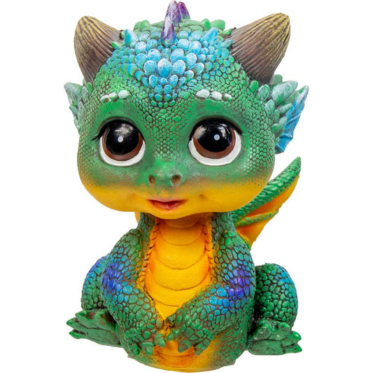 Teal Green Baby Dragon Sitting Resin Mythical Figurine
