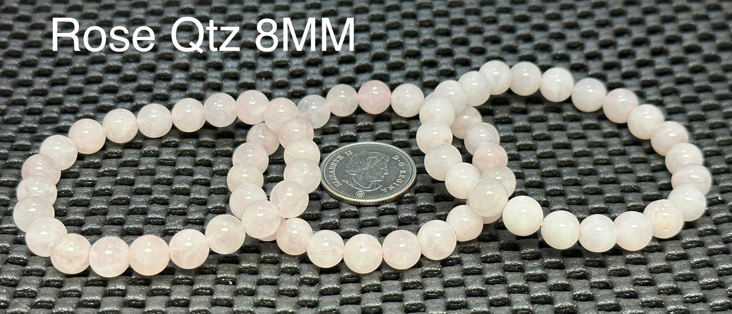 Rose Quartz Round Bracelet, 8mm WS