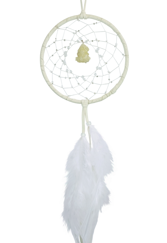 Dreamcatcher, White 4" with White Druzy Crystal