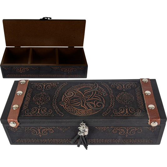 Wood Compartment Box Laser Engraved Celtic Dragon 3.5x9.5x2.5in H
