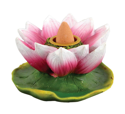 Burner, Backflow, Lotus Flower 3in, Green White Pink