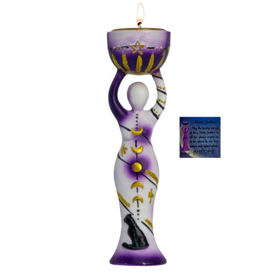 Moon Goddess Purple and White T-light Holder, Polyresin