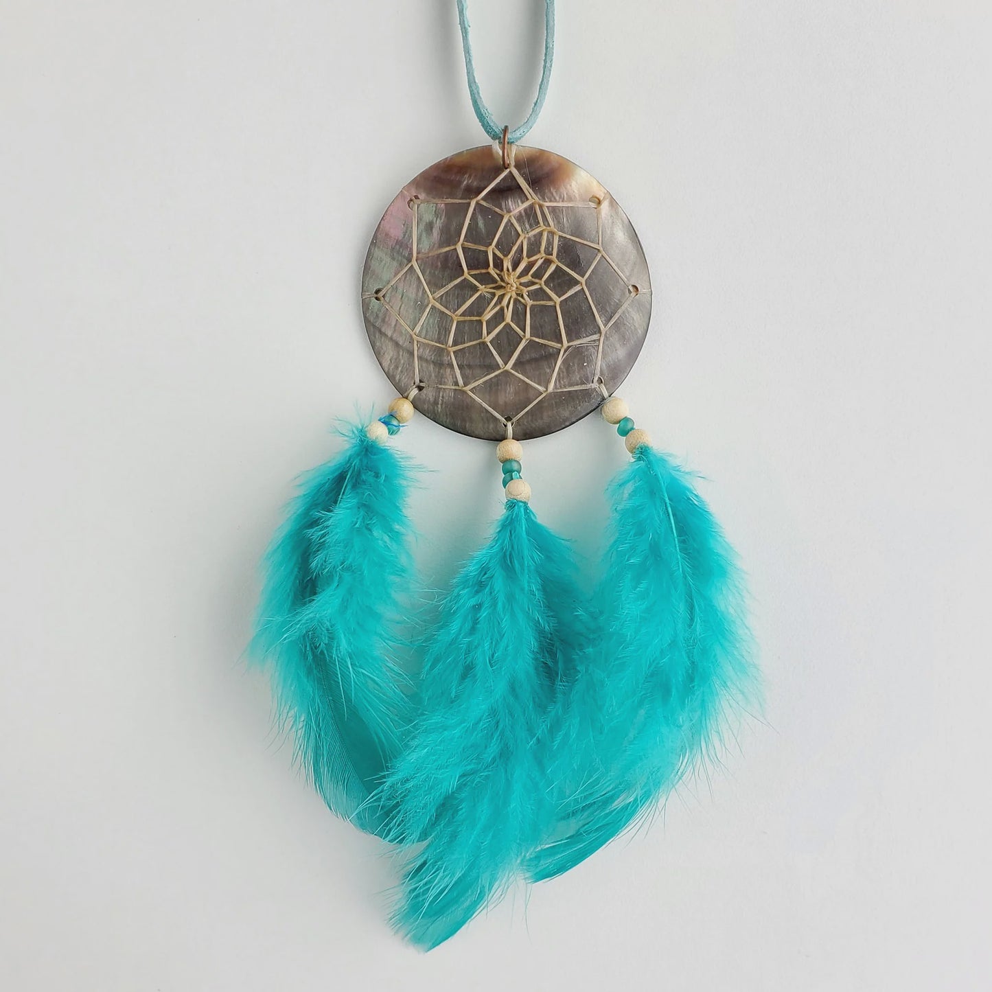 Dreamcatcher, Black Lip Shell Aqua  2.25"