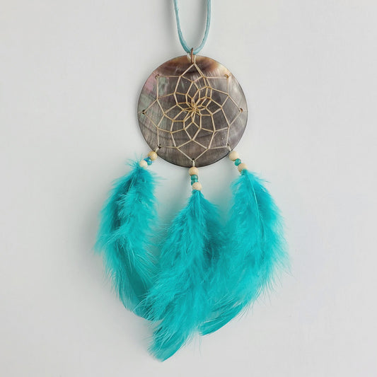 Dreamcatcher, Black Lip Shell Aqua  2.25"