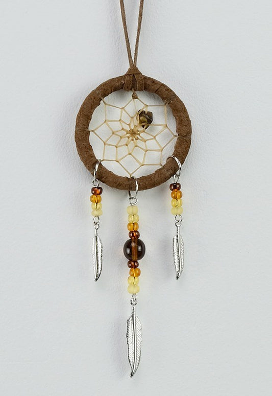 Dreamcatcher, 1.5 Brown with Metal Feathers, semi precious stone