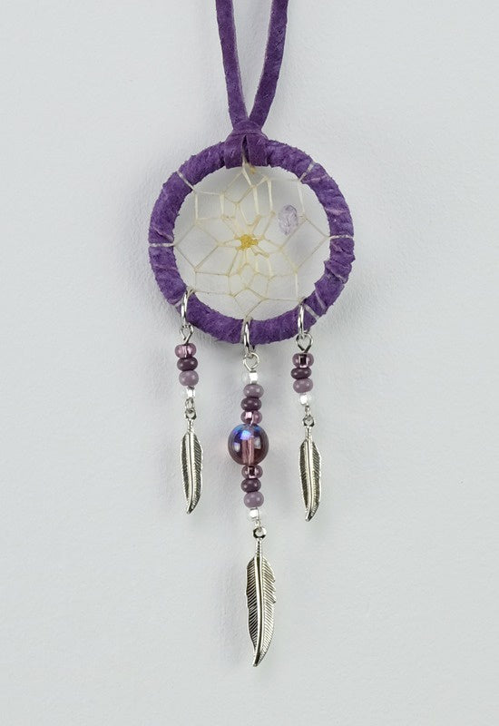 Dreamcatcher 1.5" Purple with Metal Feathers, semi precious stone