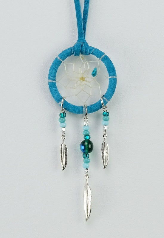 Dreamcatcher, 1.5" Turquoise with Metal Feathers, semi precious stone