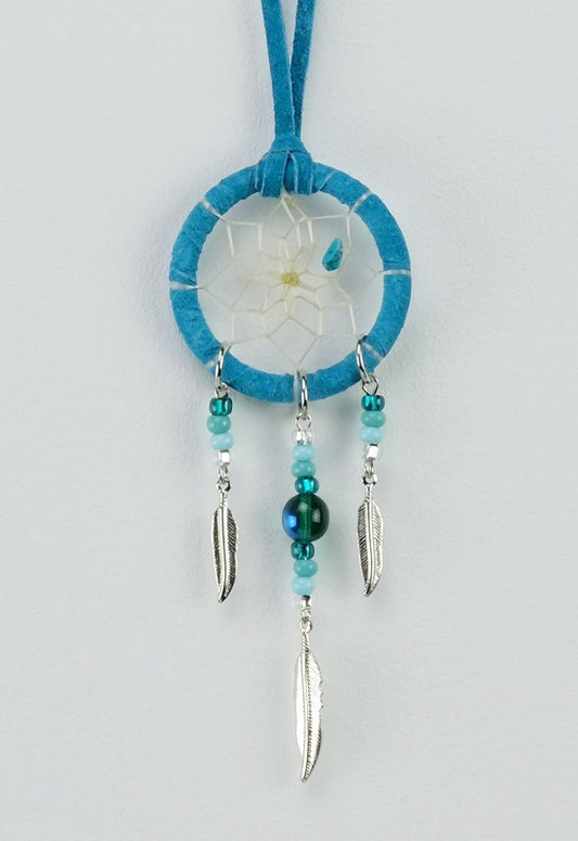 Dreamcatcher, 1.5" Turquoise with Metal Feathers, semi precious stone