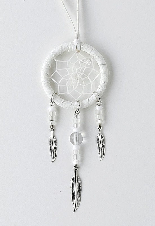 Dreamcatcher, 1.5" White with Metal Feathers, semi precious stone