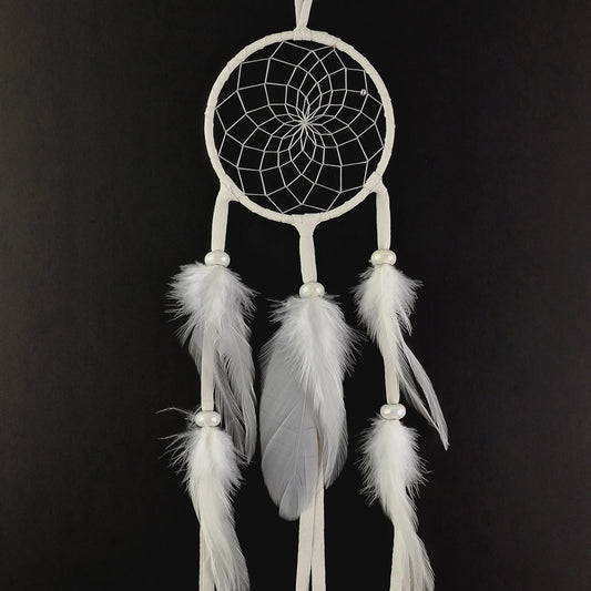 Dreamcatcher, 4" White, Glass Beads