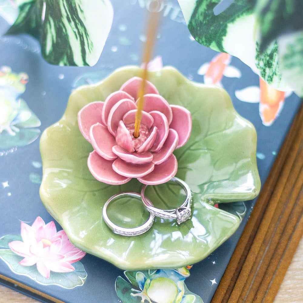Burner, Lily Pad Trinket Dish and Incense Holder, Ceramic