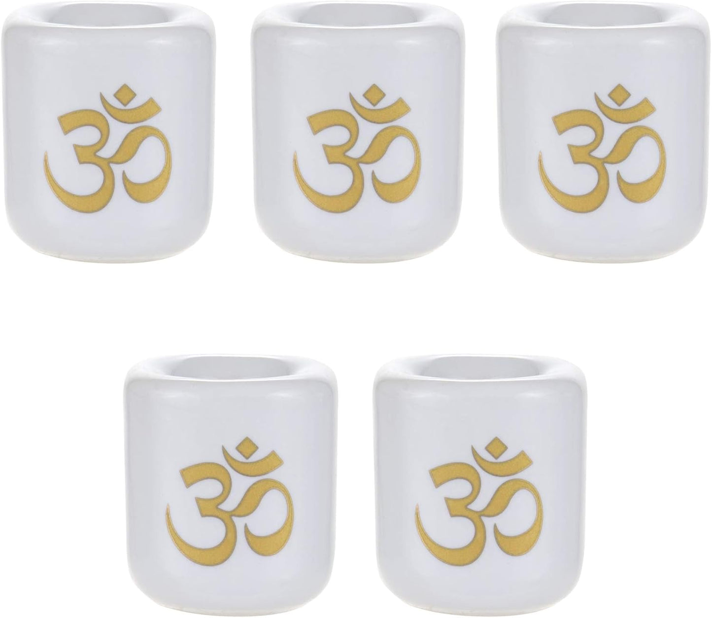 Candle Holder, Ritual, Gold Om, White