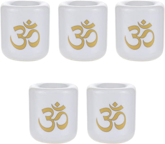 Candle Holder, Ritual, Gold Om, White