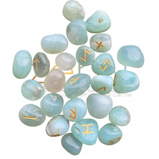 Runes, Crystal Runes with Bag, Aqua Blue Onyx