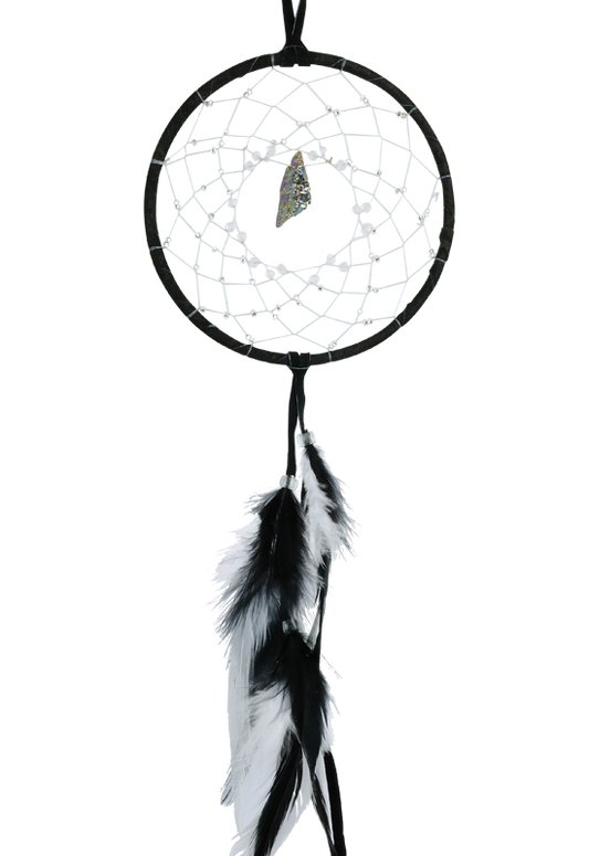 Dreamcatcher, 4", Black detailed with Druzy Crystal