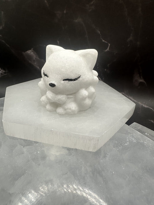 Figurine, Nine Tail Fox, White Jade