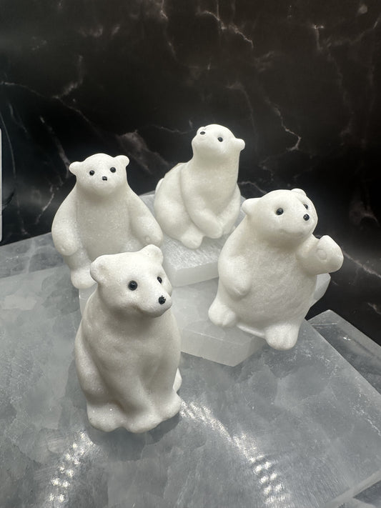 Figurine, Polar Bear Sitting, White Jade