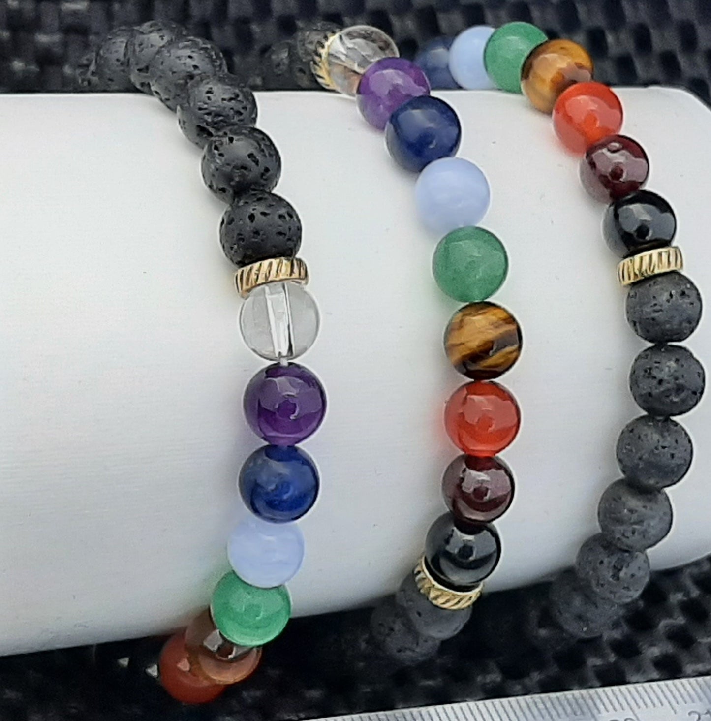 Lava Stone Chakra Round Bracelet, 8mm WS