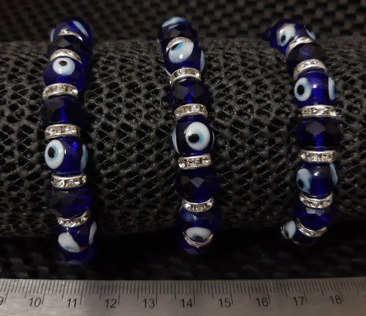 Evil Eye 10mm Glass Bead Bracelet, Dark Blue - Retail