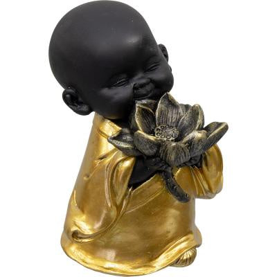 Incense Burner, Resin, Gold & Black Offering Monk, 4.5"