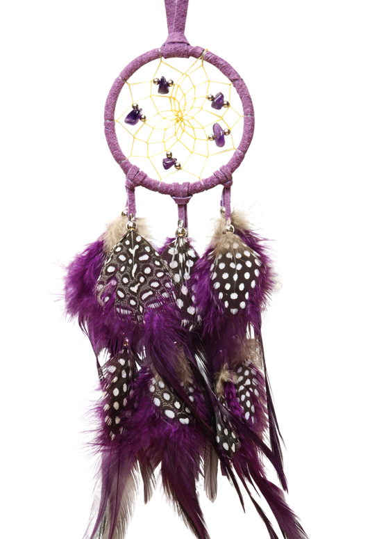 Dreamcatcher, 2.5", Purple with Semi-Precious Crystals