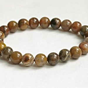 Petrified Wood Round Bracelet, 6mm