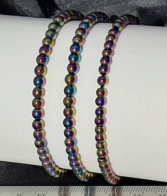 Rainbow Hematite Round Bracelet, 4mm RETAIL