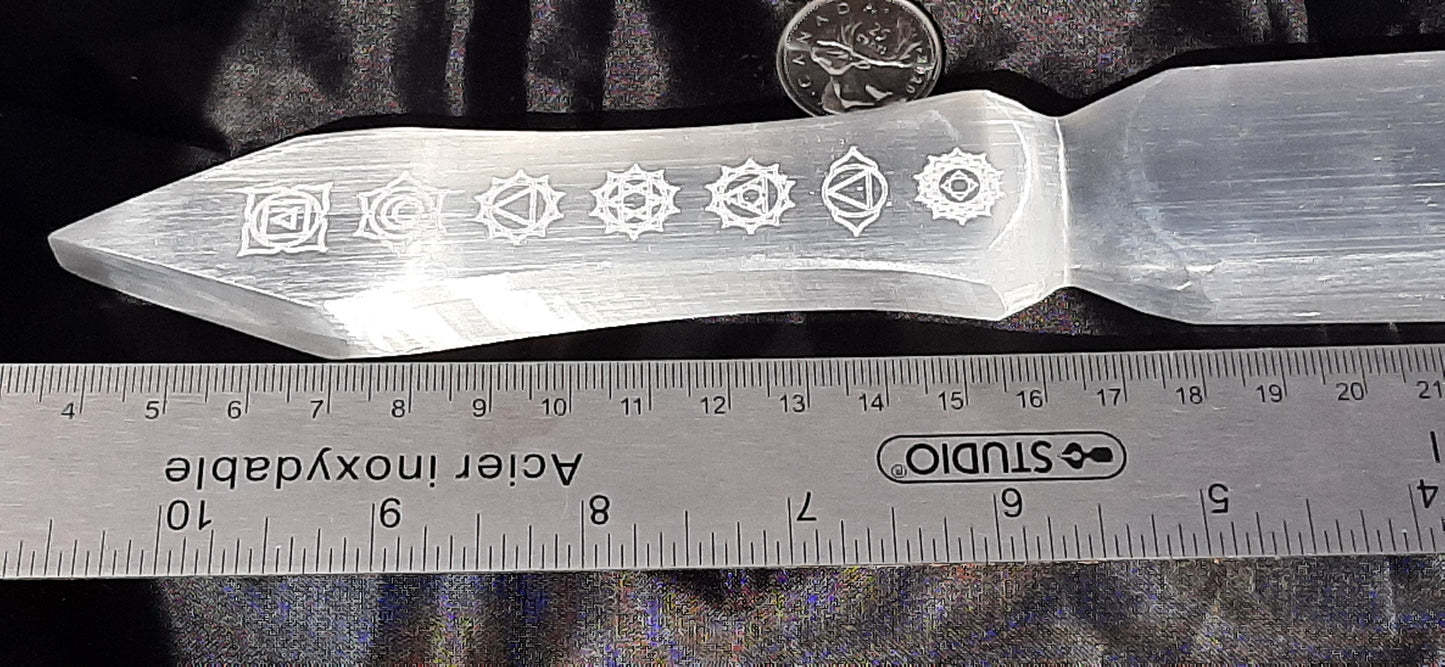 Selenite Athame, 25cm, Chakra Symbols