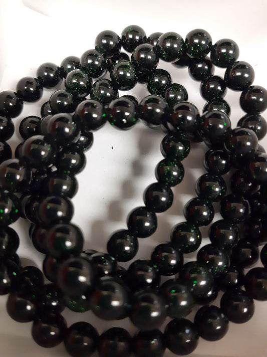 Green Goldstone Round Bracelet, 8mm WS