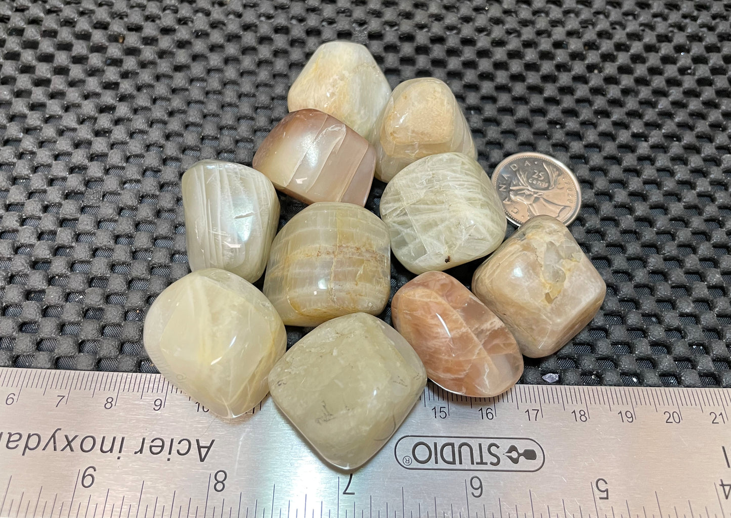 Grey/Black/Peach Moonstone Tumble by 250g, Large ~25mm - 35mm