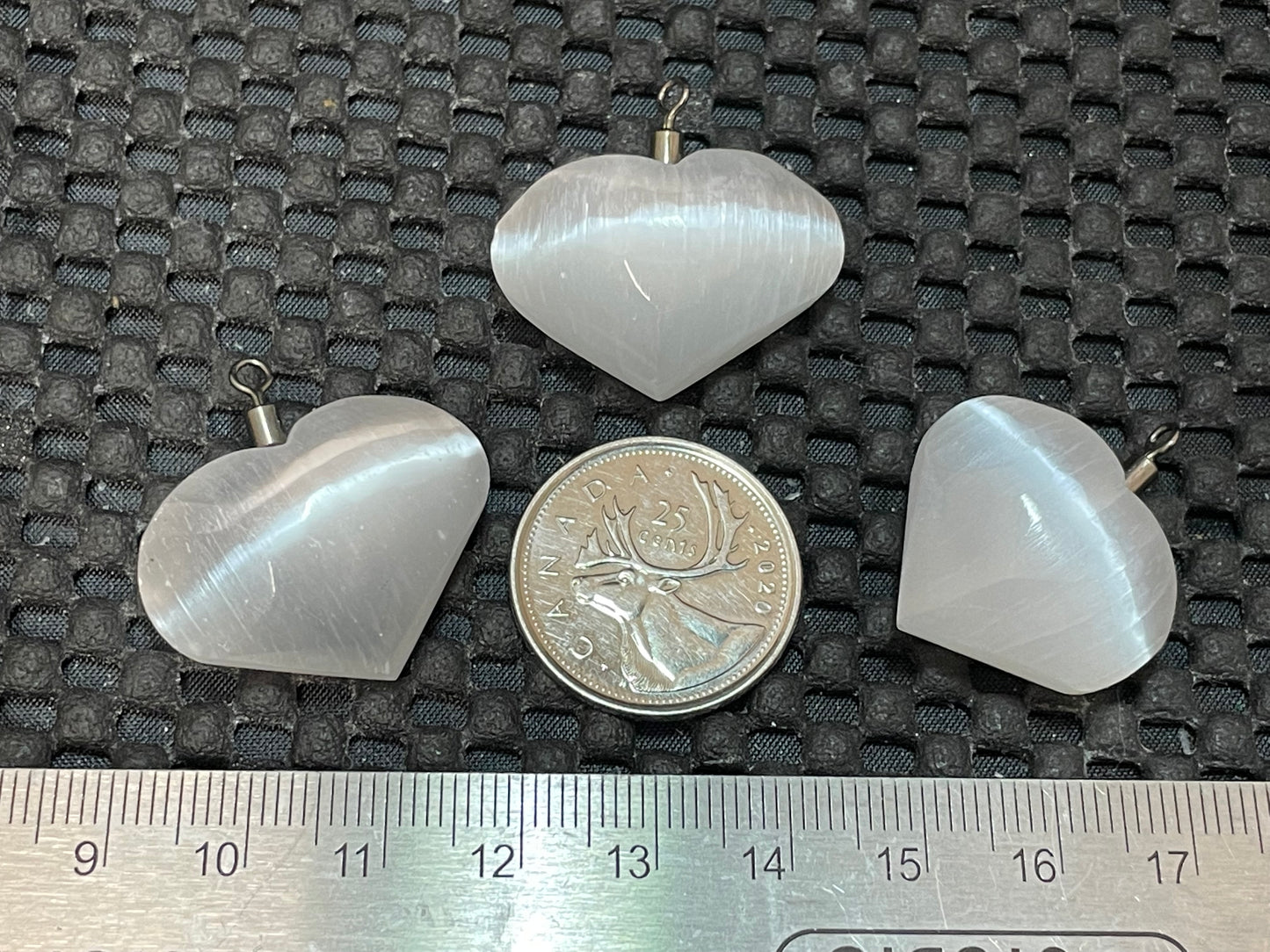 Selenite Pendant, Heart with Bail on Cardstock