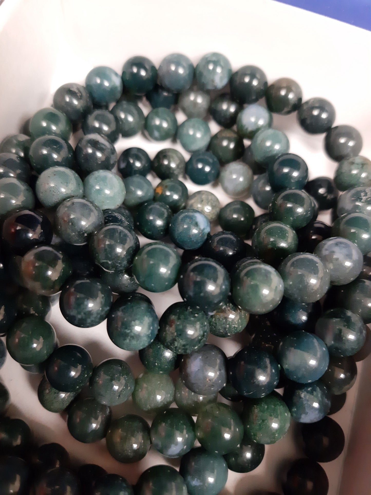 Moss Agate Round Bracelet, 8mm WS