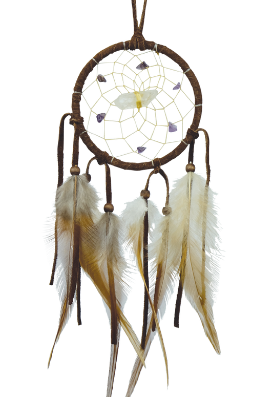 Dreamcatcher, 3" Dark Brown with Quartz